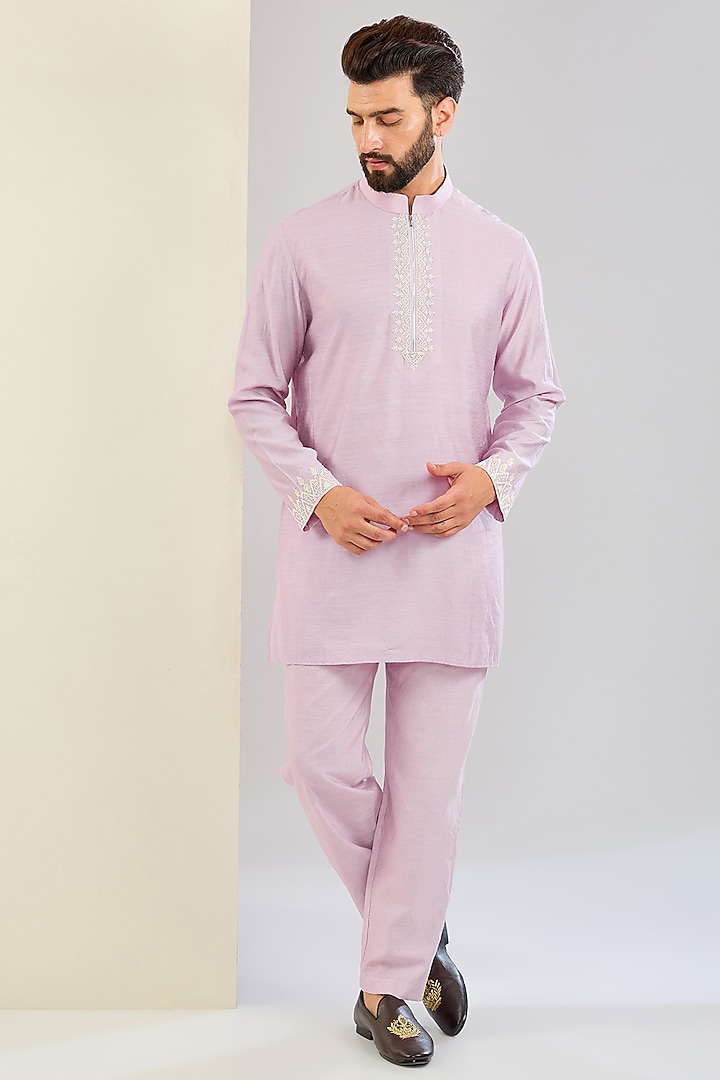 Lilac Crochet Hand Embroidered Waistcoat Set by AMIT ARORA at Pernia's Pop Up Shop