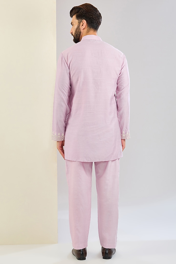 Lilac Crochet Hand Embroidered Waistcoat Set by AMIT ARORA at Pernia's Pop Up Shop