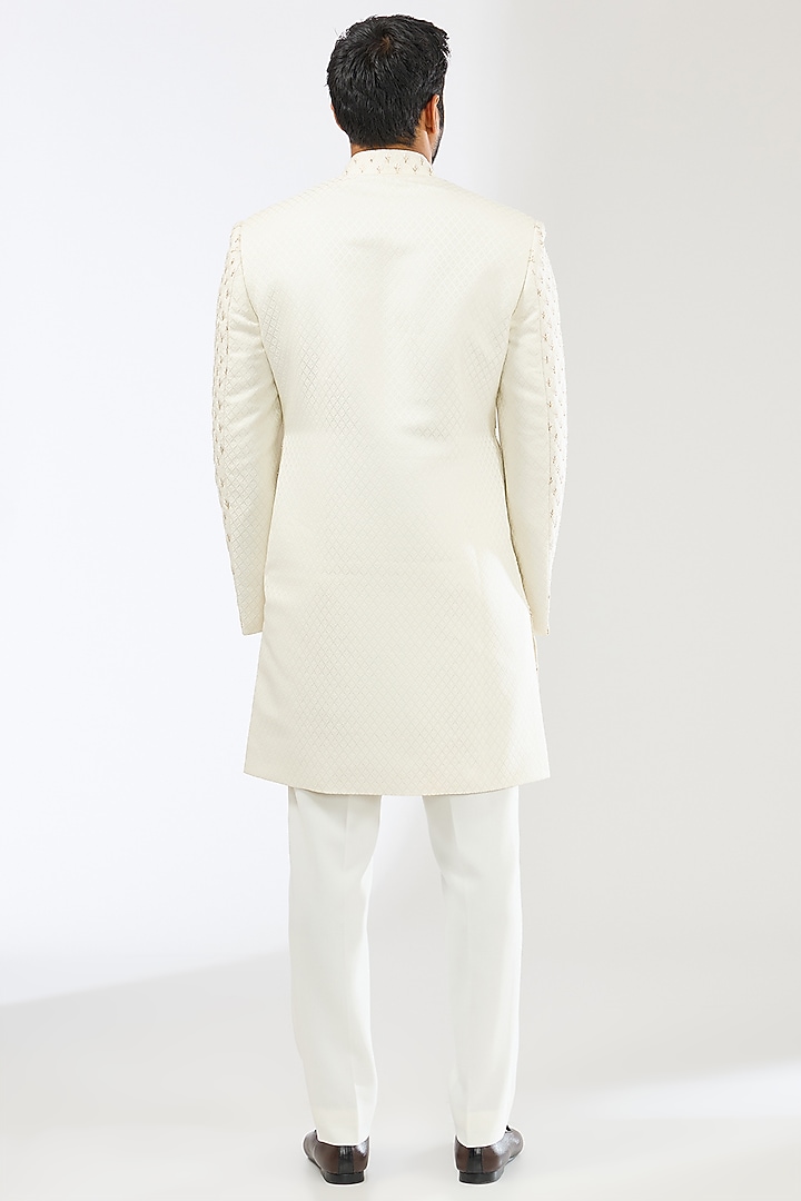 Off-White Silk Hand Embroidered Groom Sherwani Set by AMIT ARORA at Pernia's Pop Up Shop