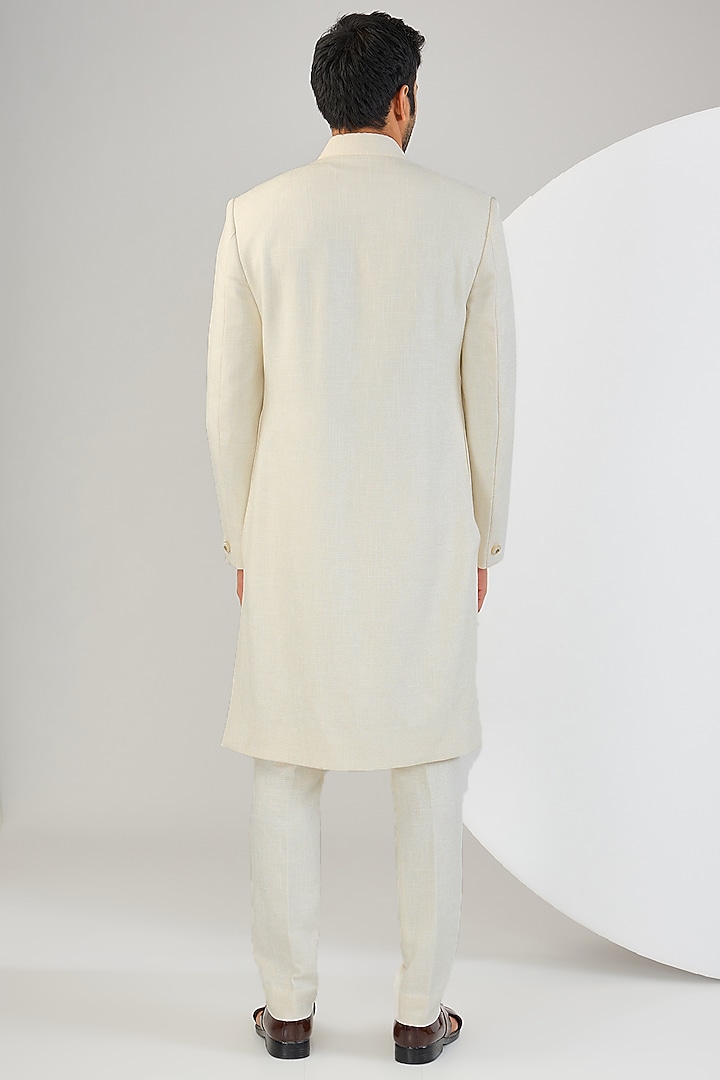 Off-White Banarasi Silk Sherwani Set by AMIT ARORA at Pernia's Pop Up Shop