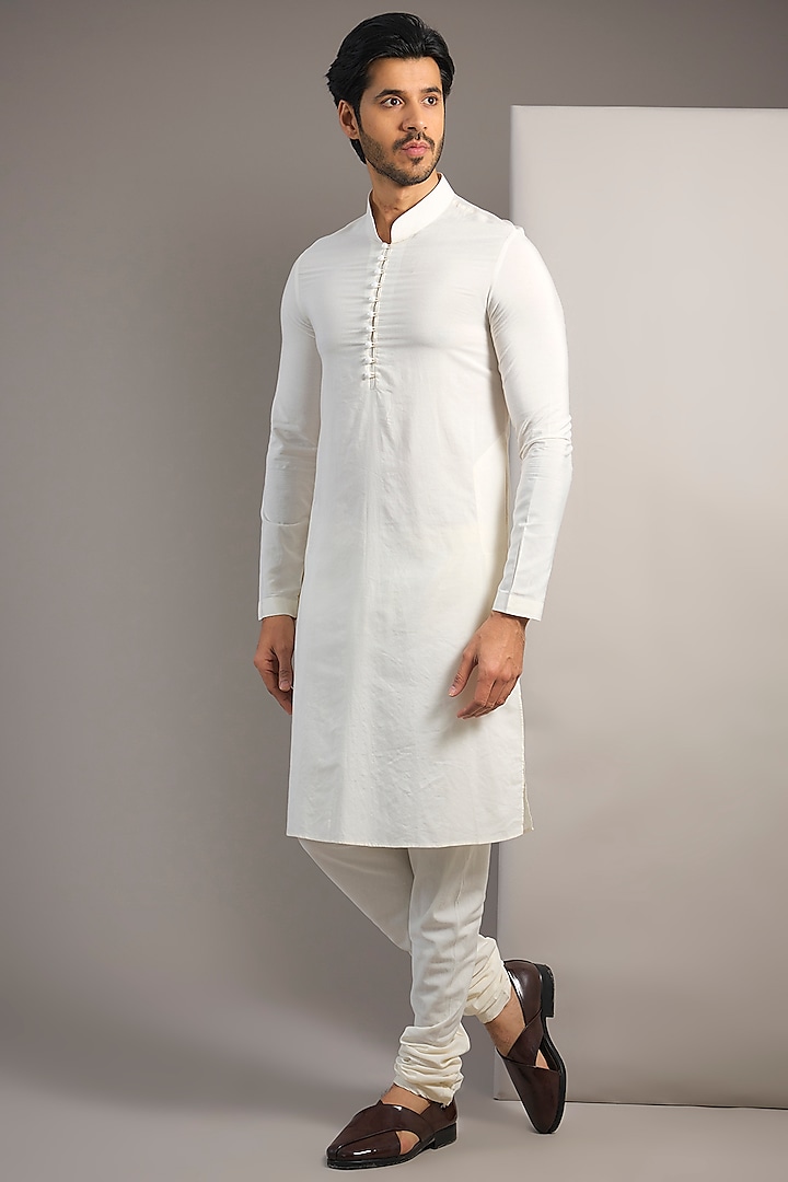 Cream Raw Silk Hand Embroidered Groom Sherwani Set by AMIT ARORA at Pernia's Pop Up Shop