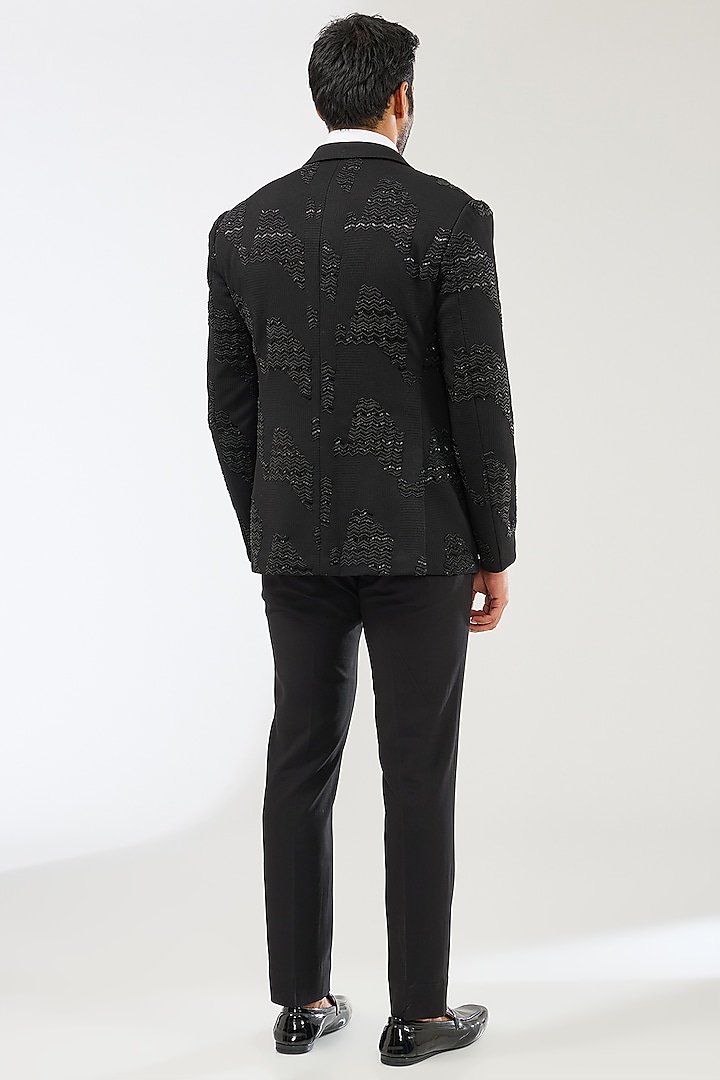 Black Suiting Hand Embroidered Tuxedo Set by AMIT ARORA at Pernia's Pop Up Shop