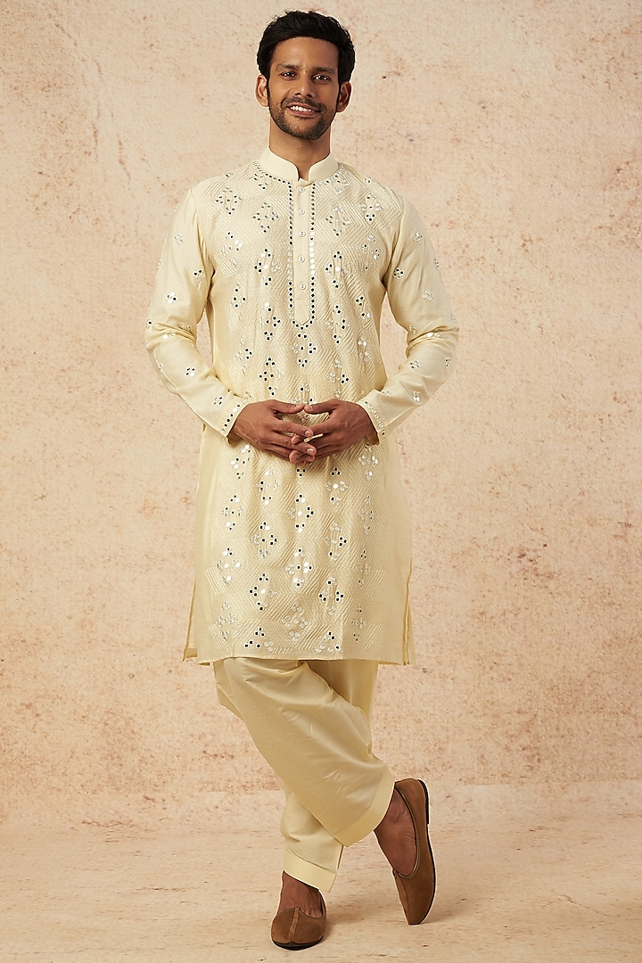 Lemon Embroidered Kurta Set by AMIT ARORA