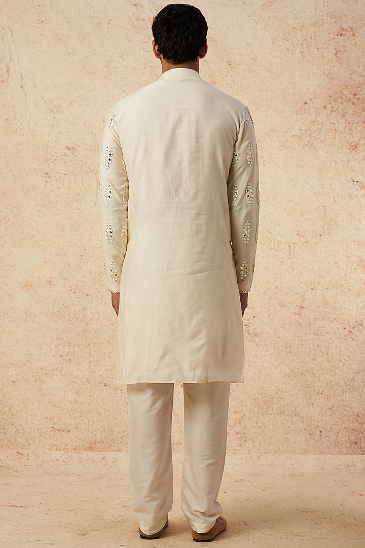 Cream Moonga Silk Mirror Embroidered Kurta Set by AMIT ARORA at Pernia's Pop Up Shop