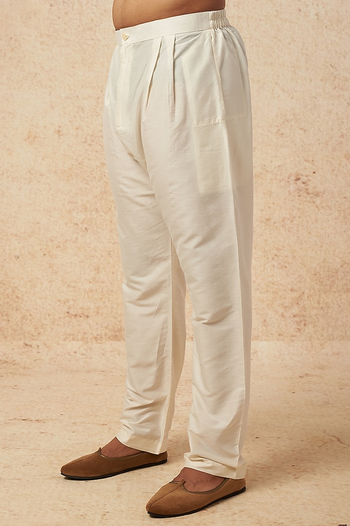 Cream Moonga Silk Mirror Embroidered Kurta Set by AMIT ARORA at Pernia's Pop Up Shop