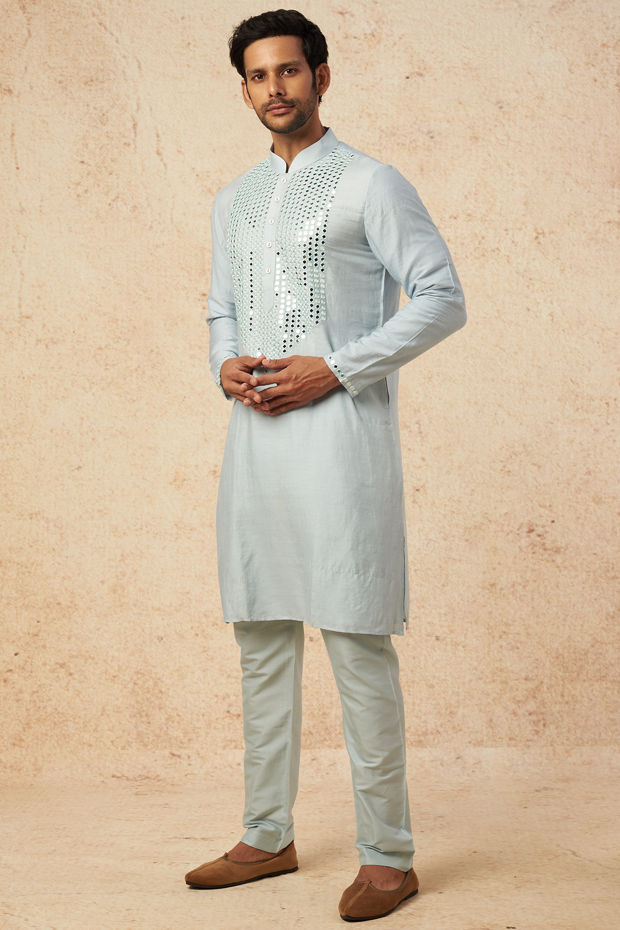 Teal Embroidered Kurta Set by AMIT ARORA