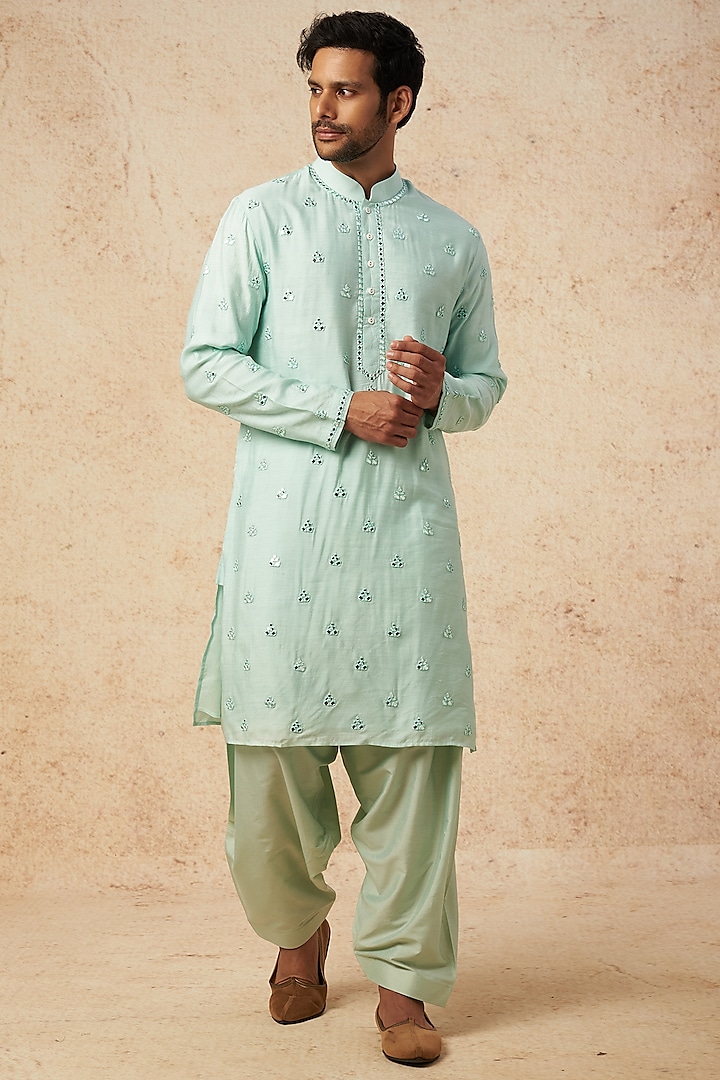 Mint Green Embroidered Kurta Set by AMIT ARORA