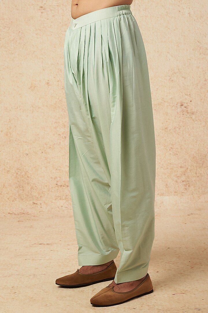 Mint Green Moonga Silk Embroidered Kurta Set by AMIT ARORA at Pernia's Pop Up Shop