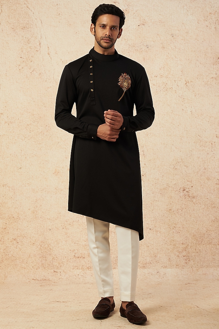 Black Embroidered Kurta by AMIT ARORA