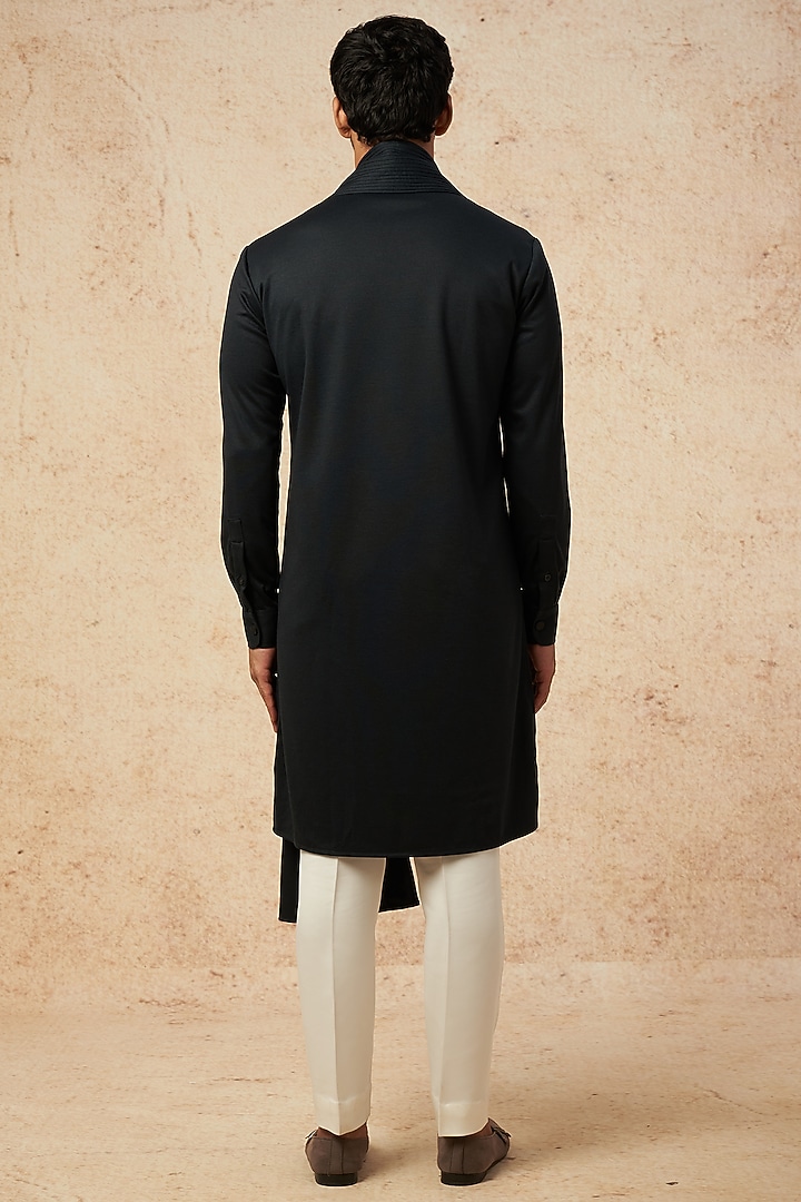 Black Cotton Knit Hand Embellished Kurta by AMIT ARORA at Pernia's Pop Up Shop