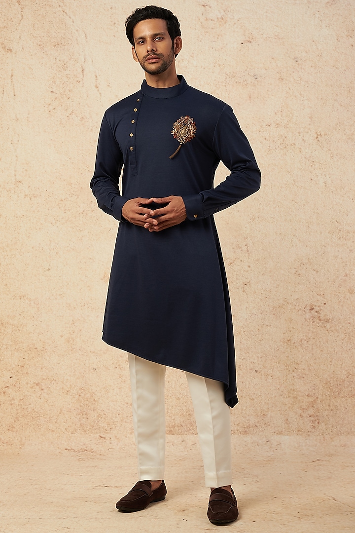 Navy Blue Embroidered Kurta by AMIT ARORA