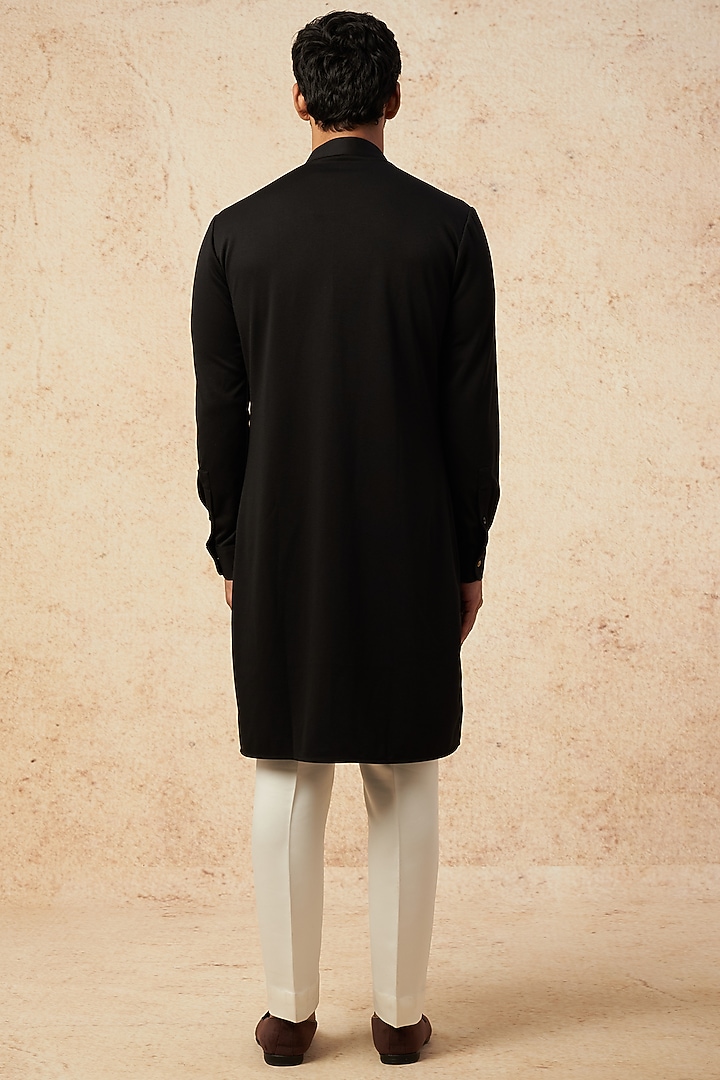 Black Cotton Knit Zardosi Embroidered Kurta by AMIT ARORA at Pernia's Pop Up Shop