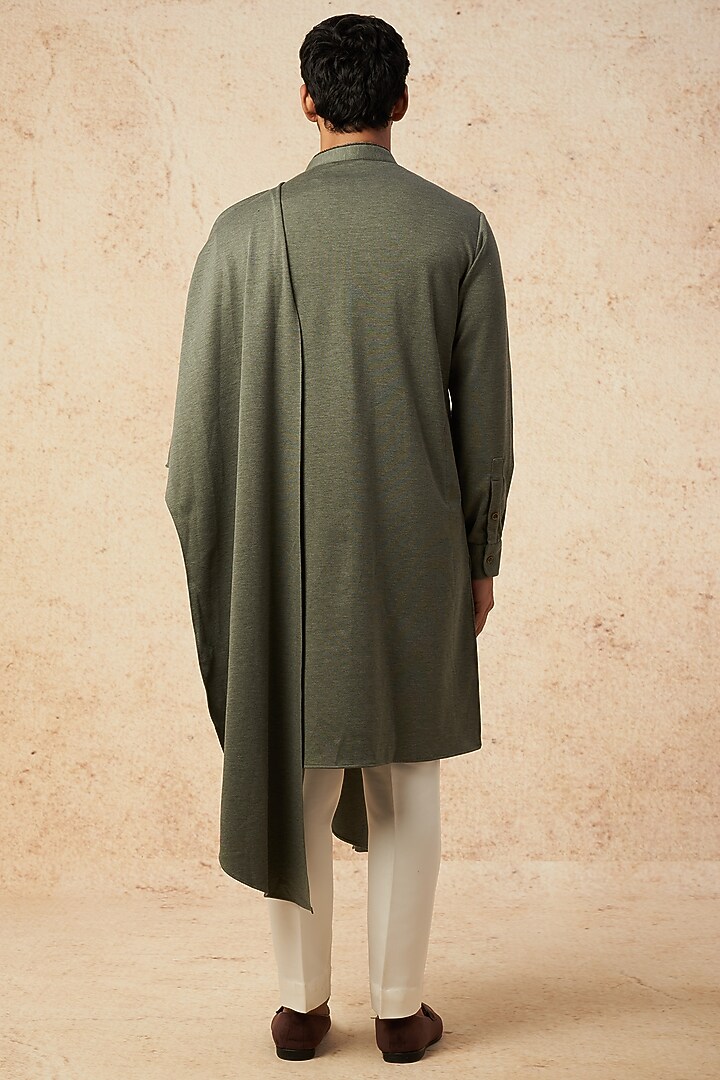 Olive Cotton Knit Embellished Kurta by AMIT ARORA at Pernia's Pop Up Shop