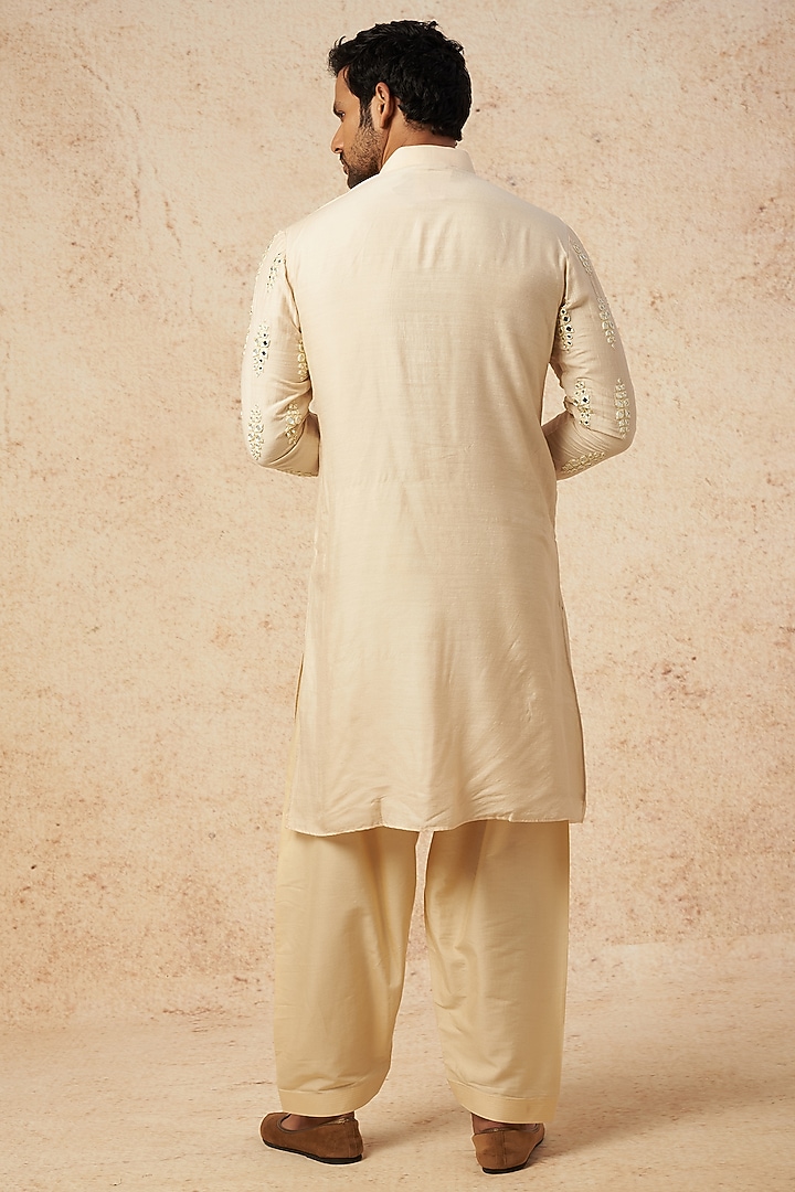 Beige Moonga Silk Embroidered Kurta Set by AMIT ARORA at Pernia's Pop Up Shop