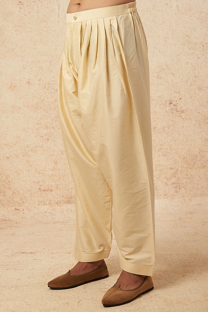 Beige Moonga Silk Embroidered Kurta Set by AMIT ARORA at Pernia's Pop Up Shop