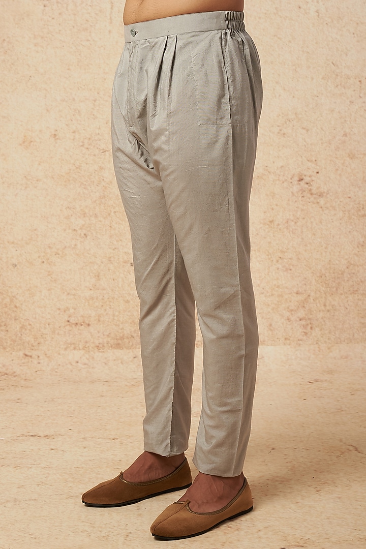 Grey Moonga Silk Mirror Hand Embroidered Kurta Set by AMIT ARORA at Pernia's Pop Up Shop