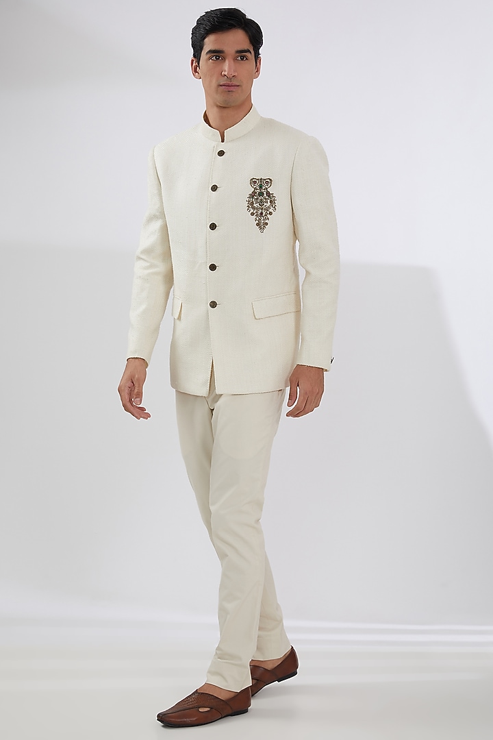 Ivory Silk & Crochet Wedding Indowestern Set by AMIT ARORA at Pernia's Pop Up Shop