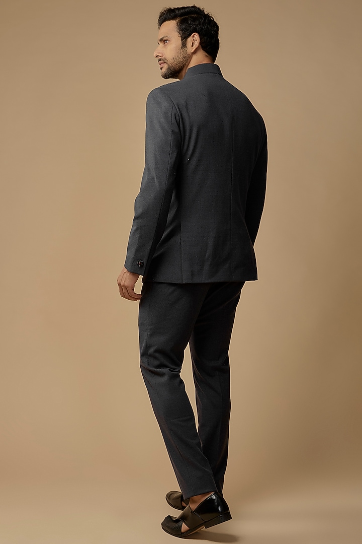 Navy Blue Cotton Lycra Wedding Bandhgala Set by AMIT ARORA at Pernia's Pop Up Shop