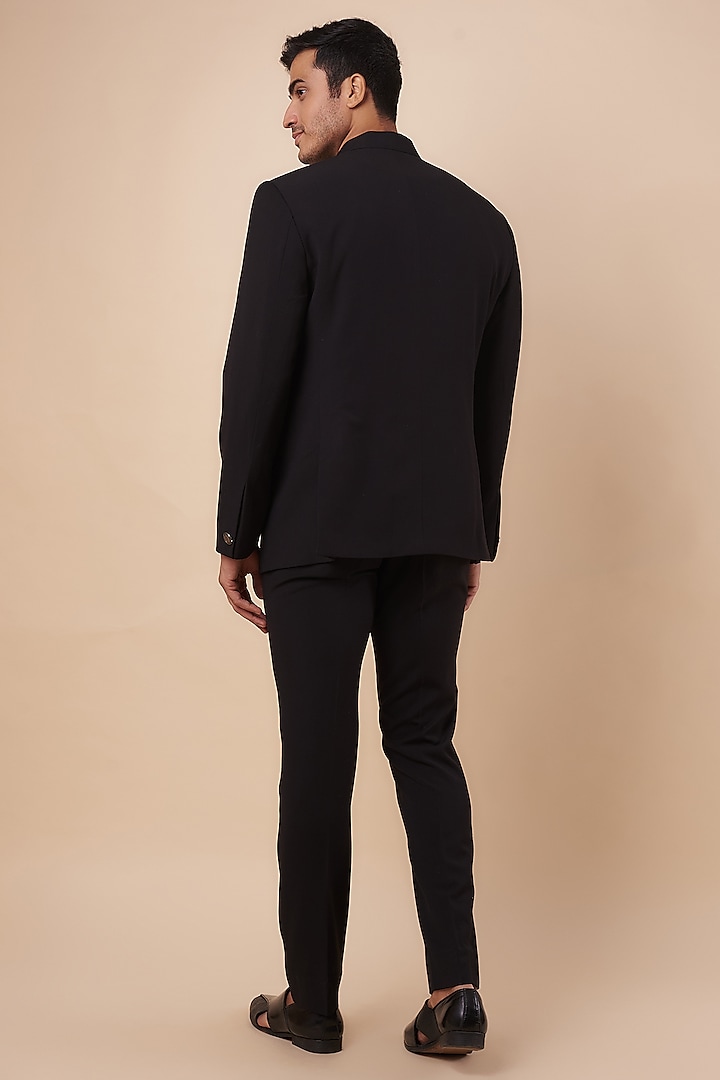 Black Cotton Lycra Wedding Bandhgala Set by AMIT ARORA at Pernia's Pop Up Shop