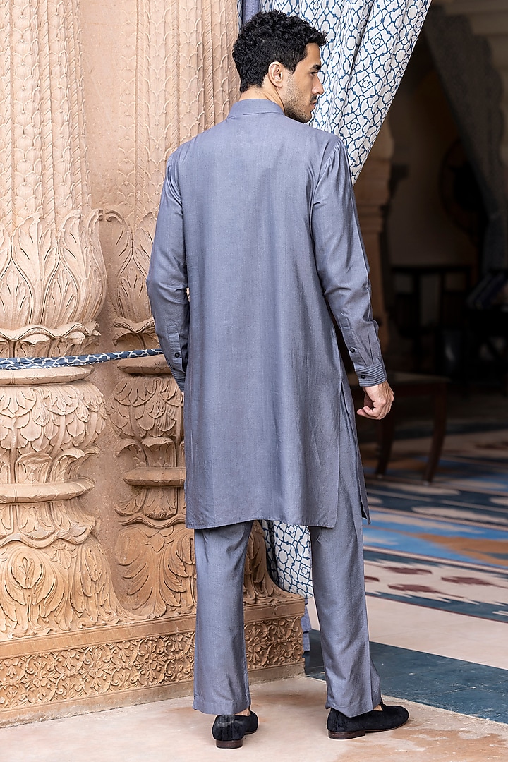 Grey Moonga Silk Metal Work Kurta Set by AMIT ARORA at Pernia's Pop Up Shop