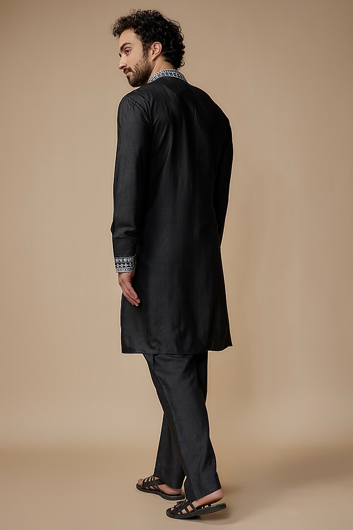 Black Linen Zari Embroidered Kurta Set by AMIT ARORA at Pernia's Pop Up Shop