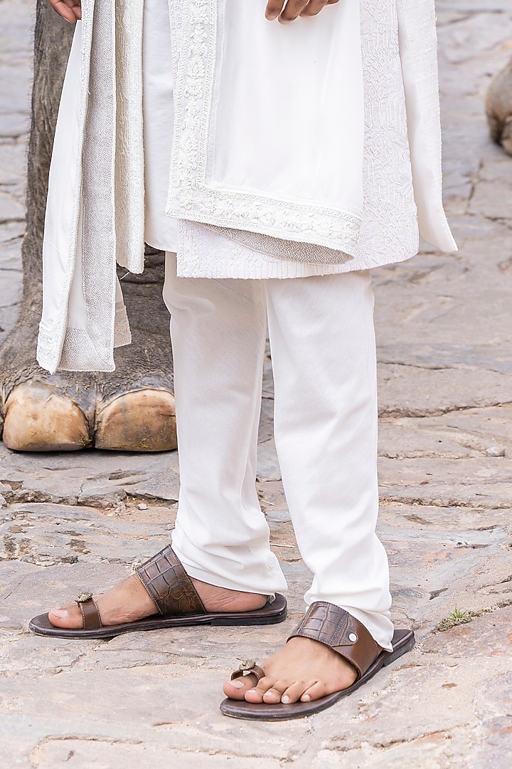 Ivory Raw Silk Hand Embroidered Groom Sherwani Set by AMIT ARORA at Pernia's Pop Up Shop