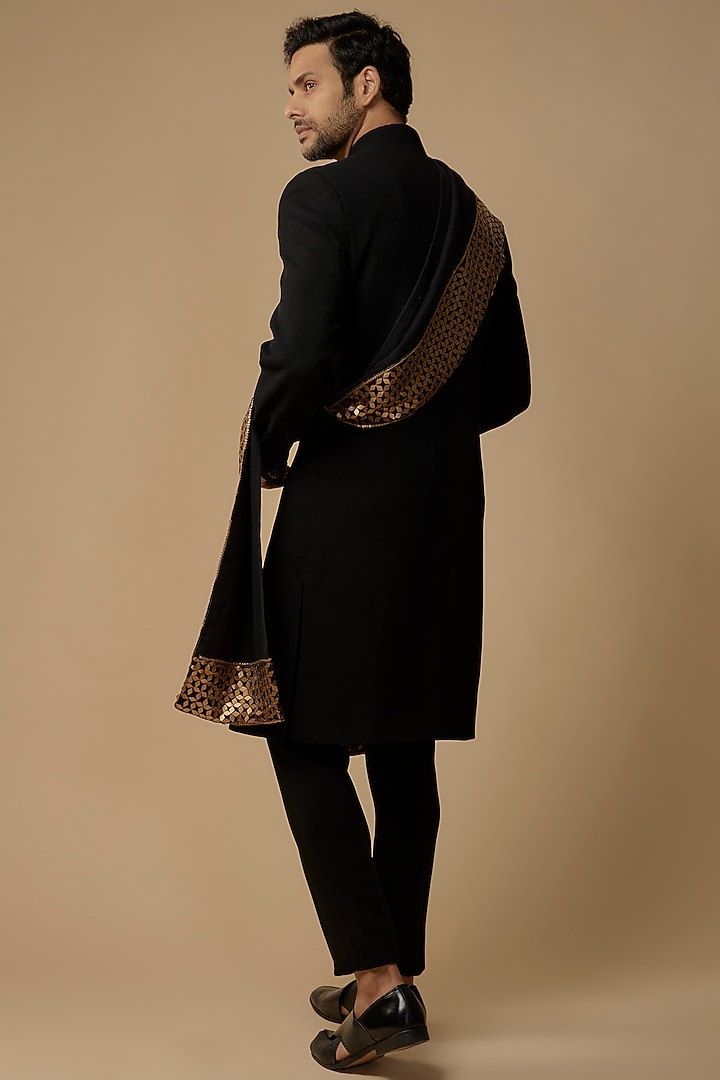 Black Banarasi Silk Wedding Sherwani Set by AMIT ARORA at Pernia's Pop Up Shop