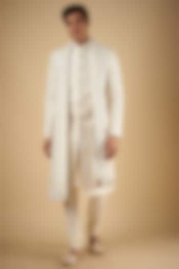 Cream Silk Hand Embroidered Groom Sherwani Set by AMIT ARORA at Pernia's Pop Up Shop