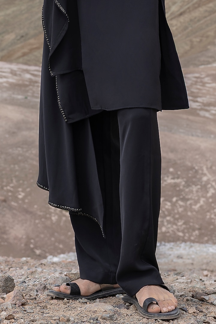 Black Knit Asymmetrical Kurta Set by AMIT ARORA at Pernia's Pop Up Shop