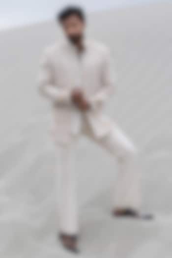 Beige Tissue Silk Hand Embroidered Short Wedding Indowestern Set by AMIT ARORA at Pernia's Pop Up Shop