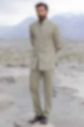 Green Poly Knit Hand Embroidered Short Wedding Indowestern Set by AMIT ARORA at Pernia's Pop Up Shop