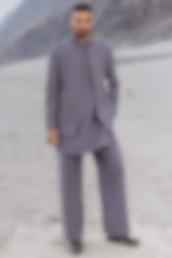 Grey Cupro Hand Embroidered Groom Indowestern Set by AMIT ARORA at Pernia's Pop Up Shop