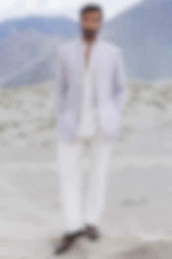 Lilac Knit Hand Embroidered Short Wedding Indowestern Jacket Set by AMIT ARORA at Pernia's Pop Up Shop