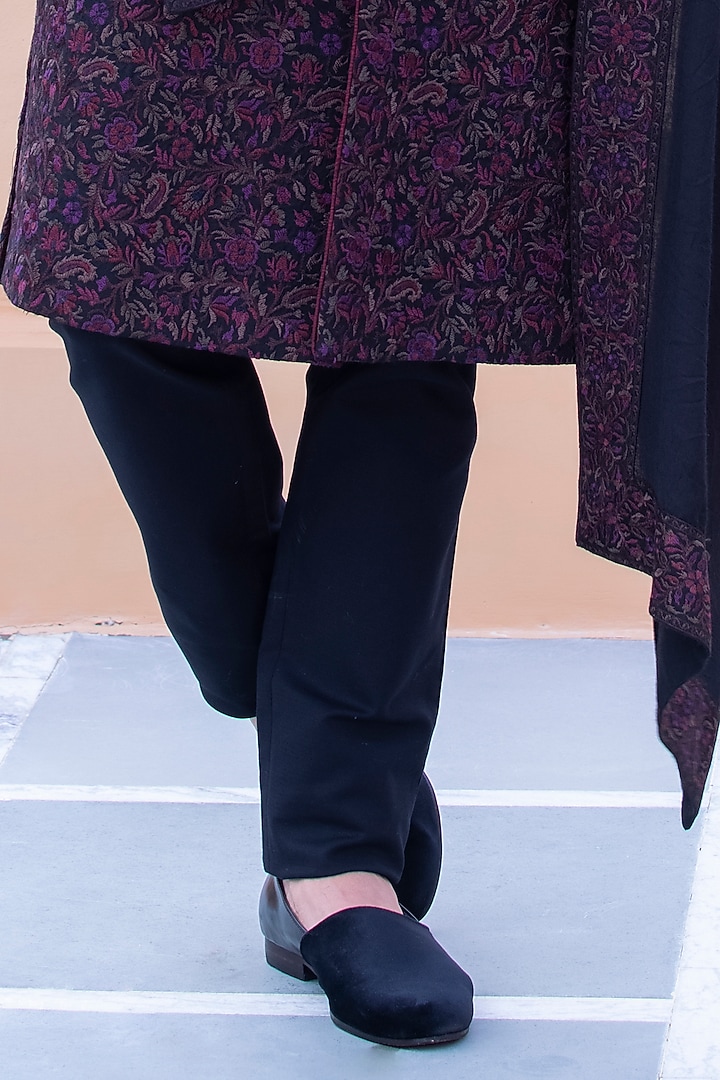 Black Suede Aari Embroidered Groom Sherwani Set by AMIT ARORA at Pernia's Pop Up Shop