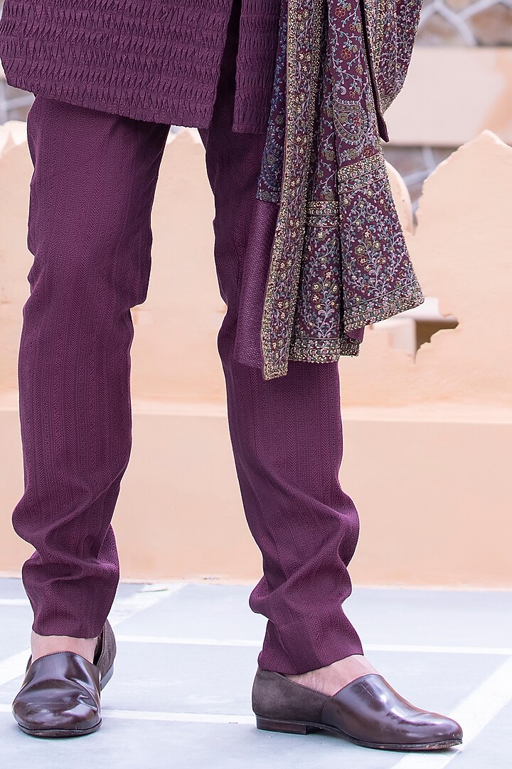 Maroon Banarasi Silk Groom Sherwani Set by AMIT ARORA at Pernia's Pop Up Shop