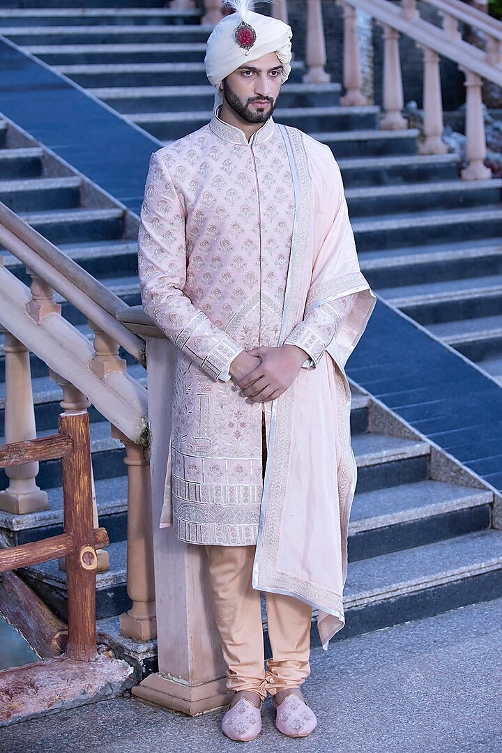 Baby Pink Embroidered Sherwani Set Design by AMIT ARORA at Pernia's Pop ...