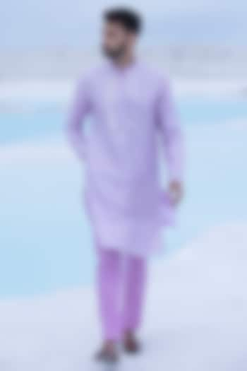 Pastel Lilac Embroidered Kurta Set by AMIT ARORA