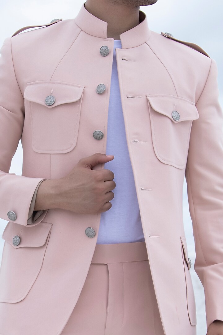 Peach Lycra Blazer Set by AMIT ARORA at Pernia's Pop Up Shop