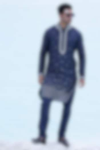 Navy Blue Embellished Kurta Set by AMIT ARORA