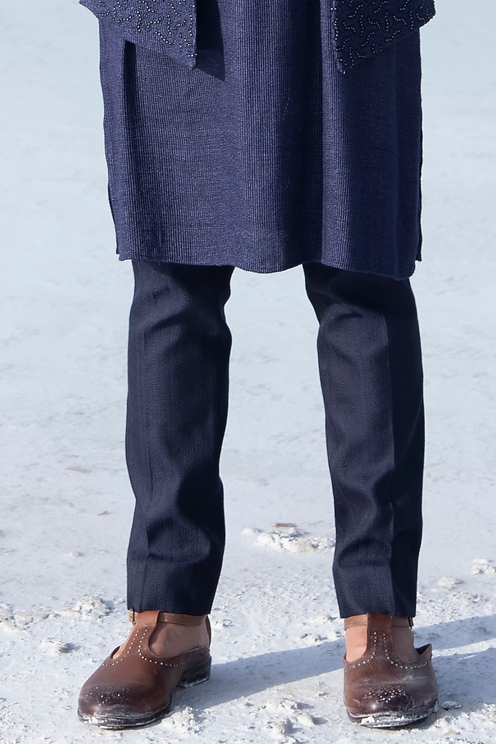 Navy BLue Banarasi Silk Embellished Bundi Jacket Set by AMIT ARORA at Pernia's Pop Up Shop