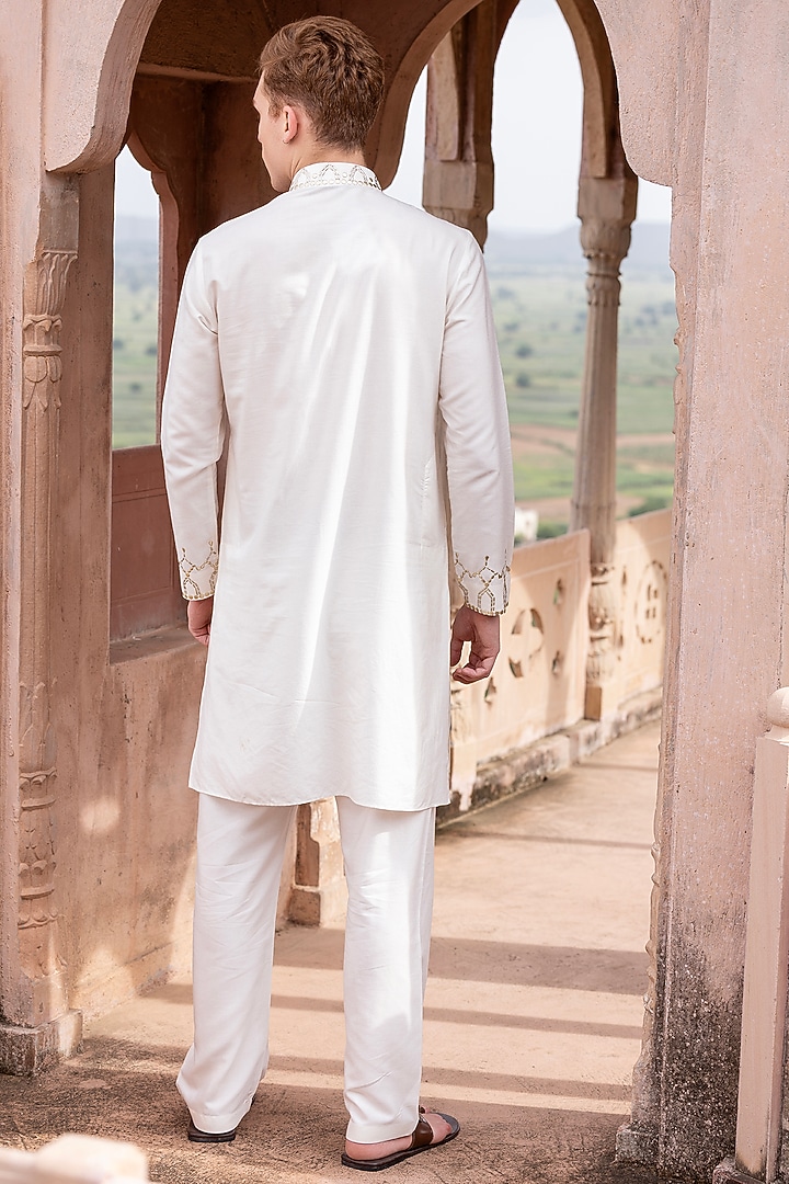 Ivory Moonga Silk Metal Work Kurta Set by AMIT ARORA at Pernia's Pop Up Shop