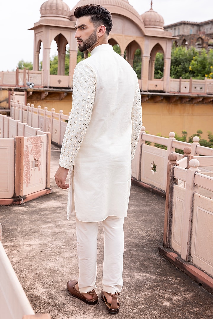 Cream Moonga Silk Metal Work Kurta Set by AMIT ARORA at Pernia's Pop Up Shop