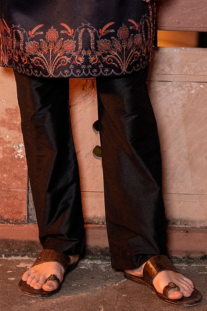 Black Satin Digital Printed Kurta Set by AMIT ARORA at Pernia's Pop Up Shop