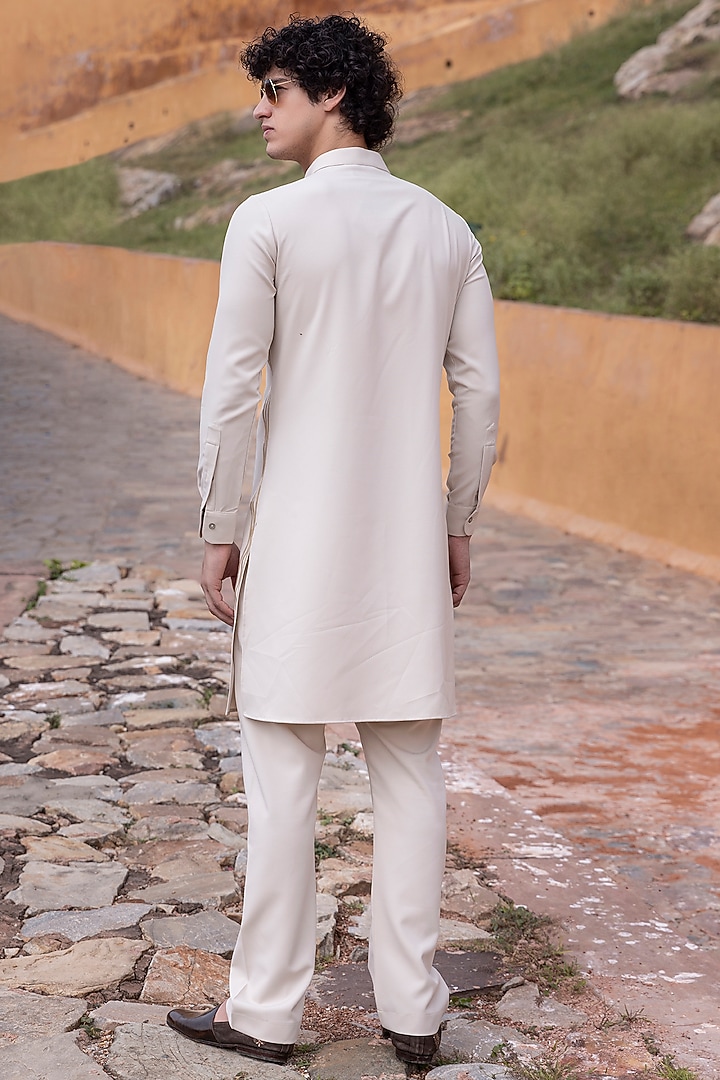 Beige Knit Tapework Kurta Set by AMIT ARORA at Pernia's Pop Up Shop