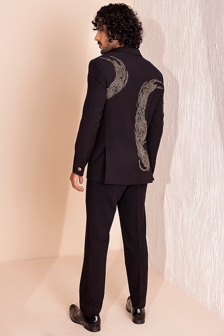 Black Knit Hand Embroidered Blazer Set by AMIT ARORA at Pernia's Pop Up Shop
