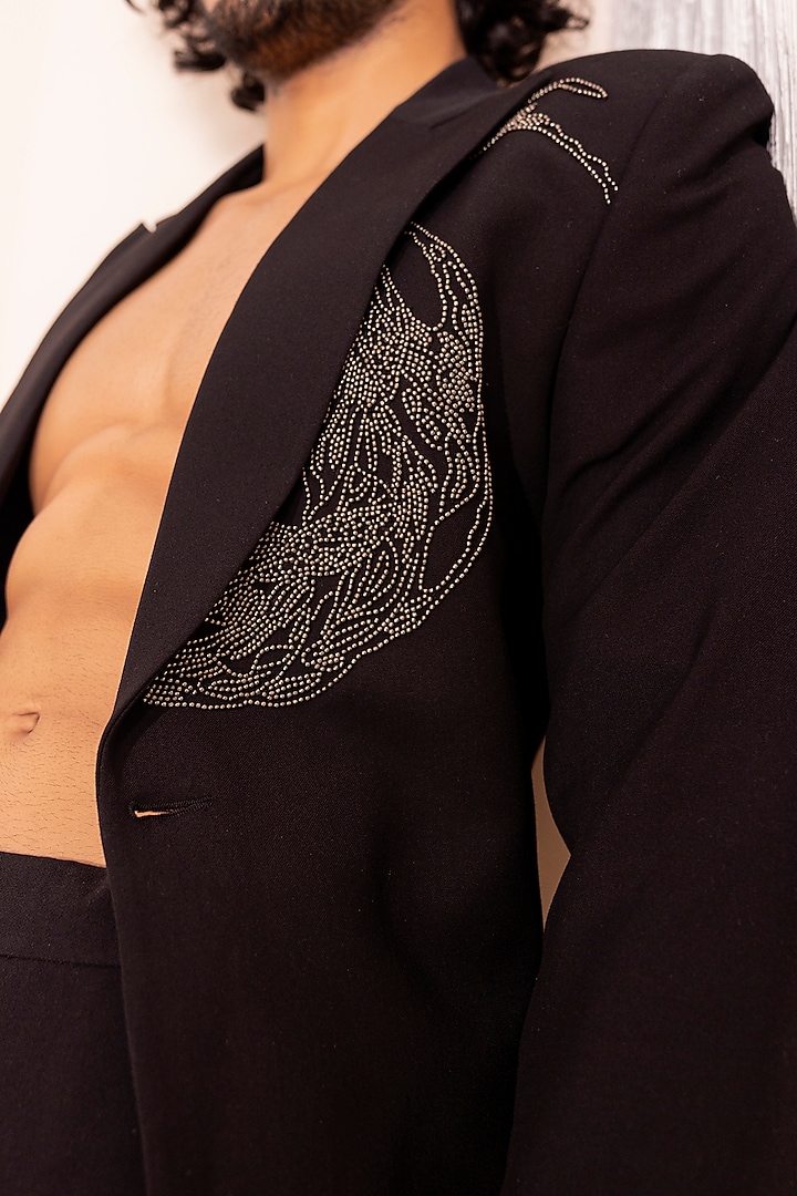 Black Knit Hand Embroidered Blazer Set by AMIT ARORA at Pernia's Pop Up Shop