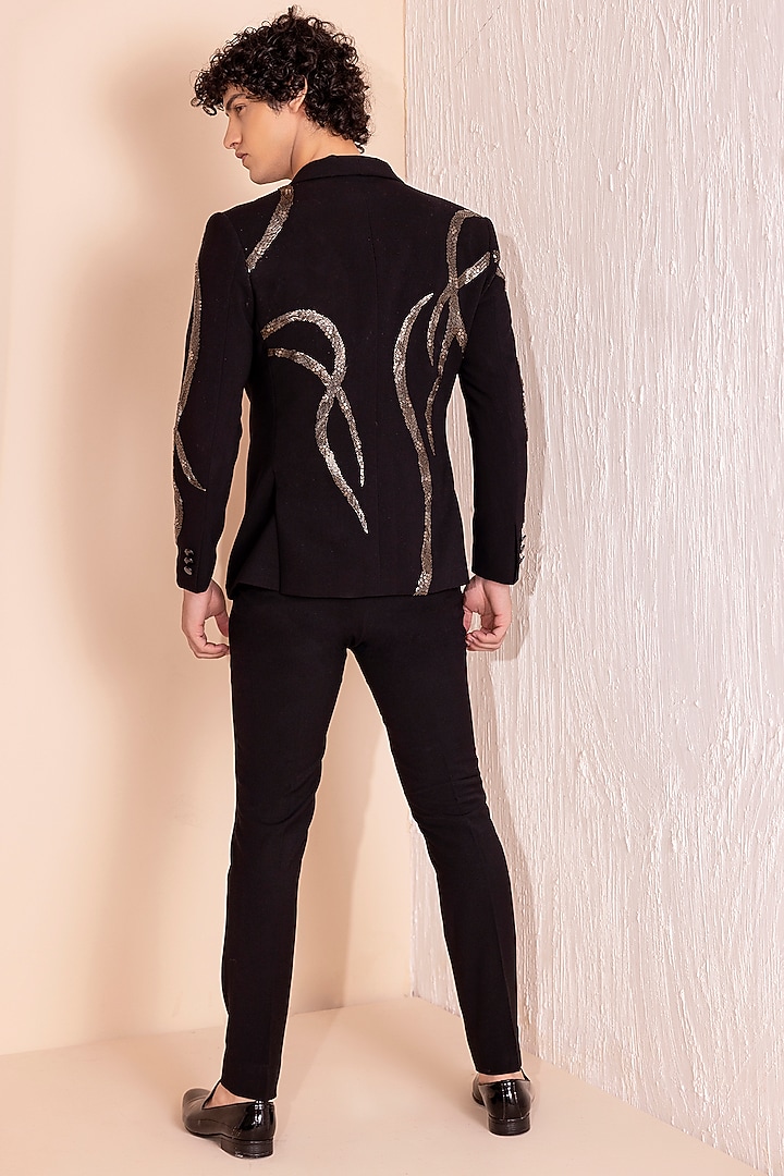 Black Knit Hand Embroidered Blazer Set by AMIT ARORA at Pernia's Pop Up Shop