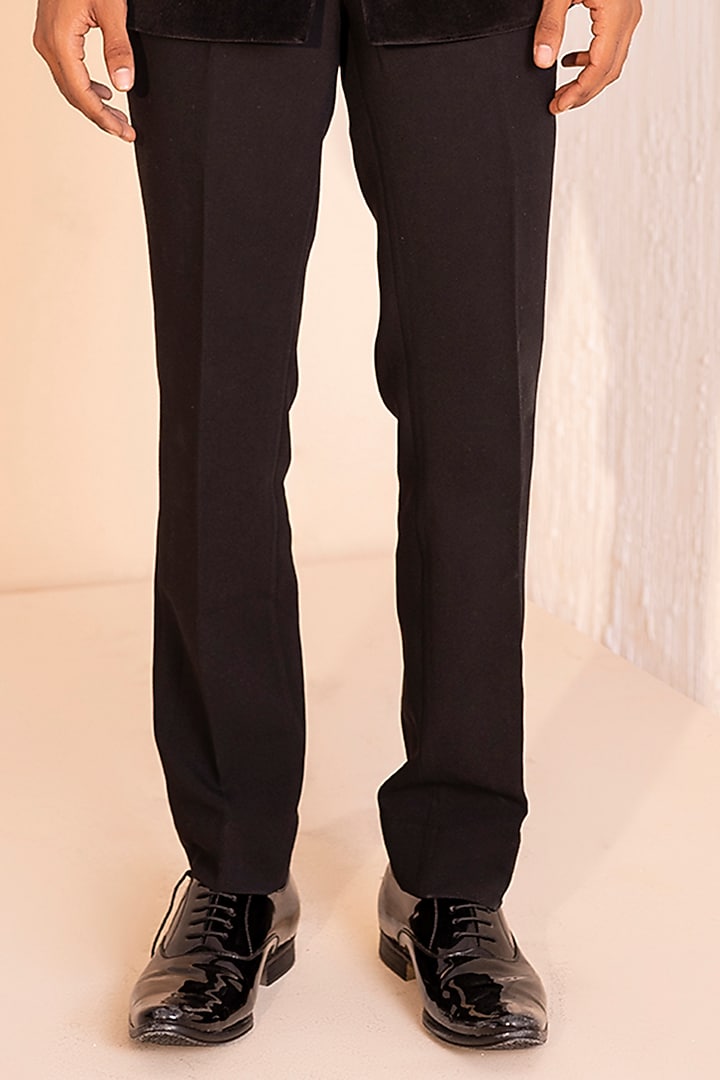 Black Cotton Velvet Embellished Blazer Set by AMIT ARORA at Pernia's Pop Up Shop