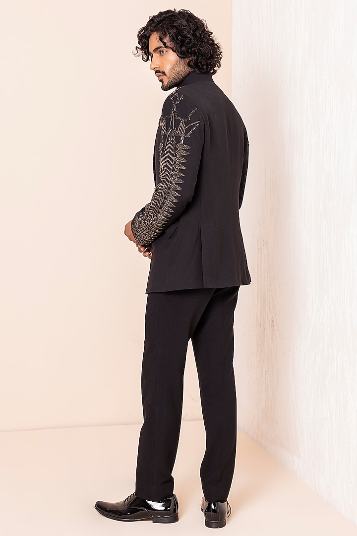 Black Knit Hand Embroidered Blazer Set by AMIT ARORA at Pernia's Pop Up Shop