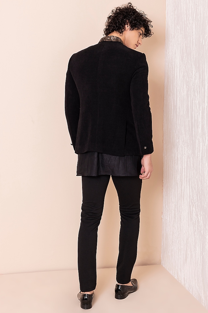 Black Knit Cord Jodhpuri Set by AMIT ARORA at Pernia's Pop Up Shop